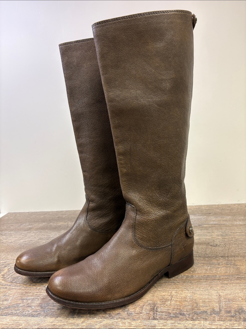 Frye Women’s Melissa Button Back Zip Tall Brown Leather Riding Boots 8.5 B